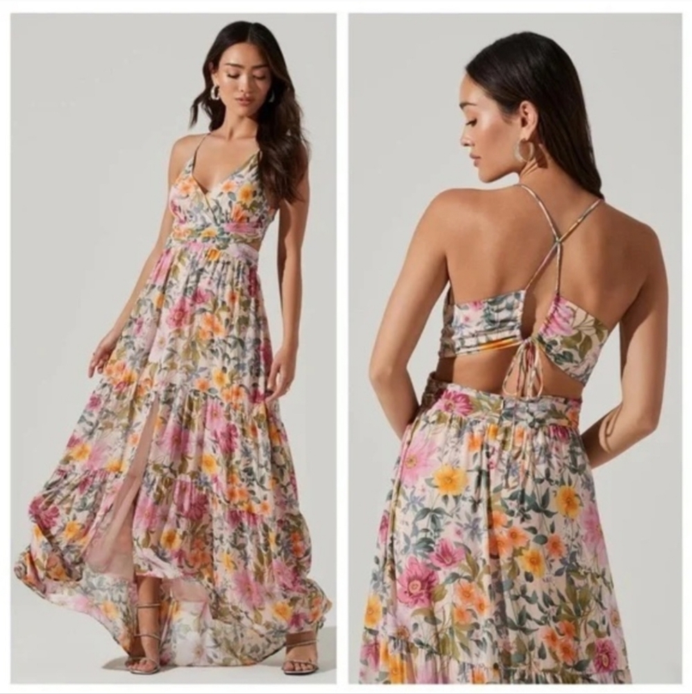 ASTR The Label Frolic Floral Cutout Maxi Dress Size Small